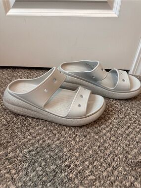 CROCS Silver Glitter Double-Strap Platform Sandals